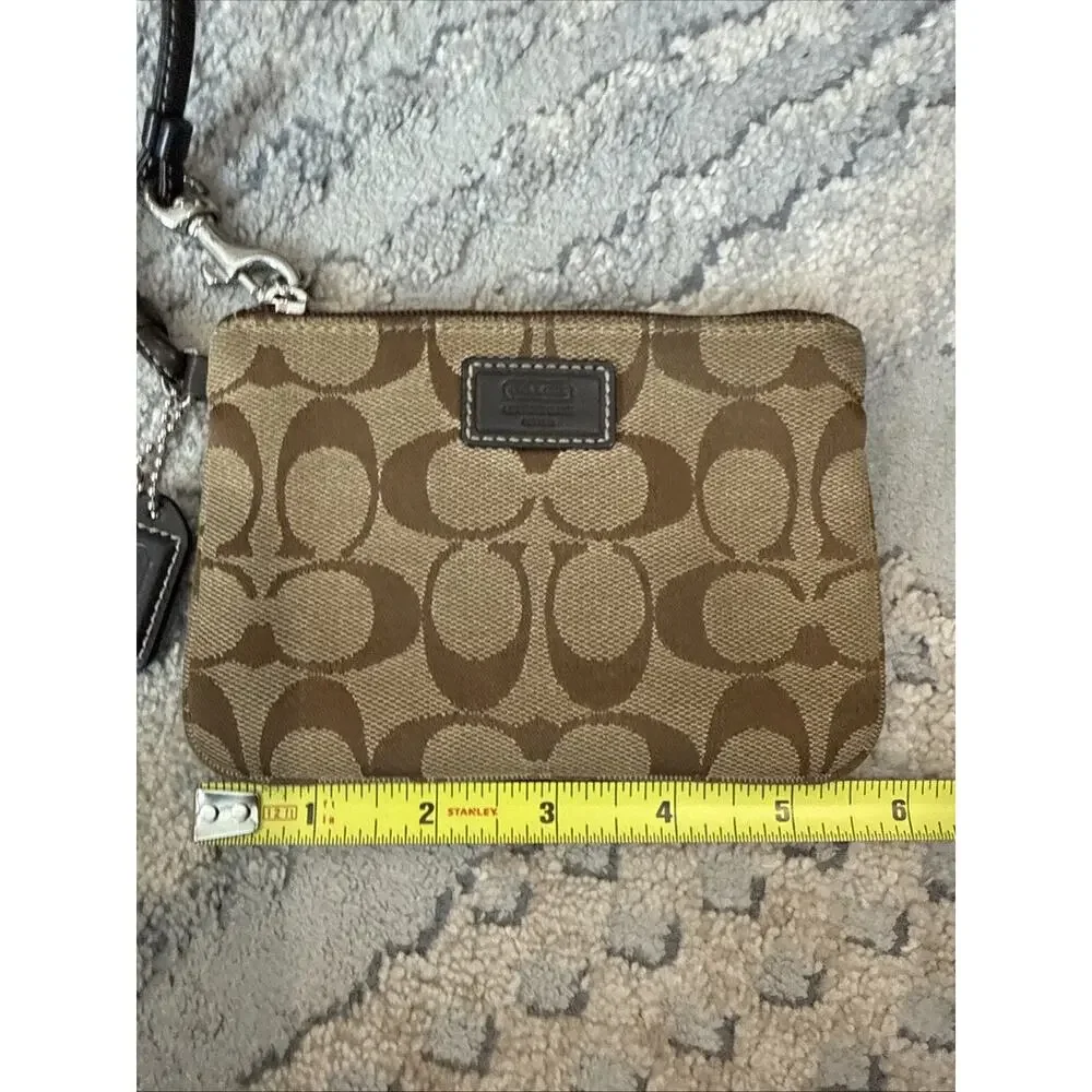 Coach Jacquard Logo Wristlet Wallet Coin Credit Card Brown